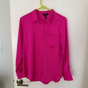 Aqua Hot Pink Button-Up Blouse